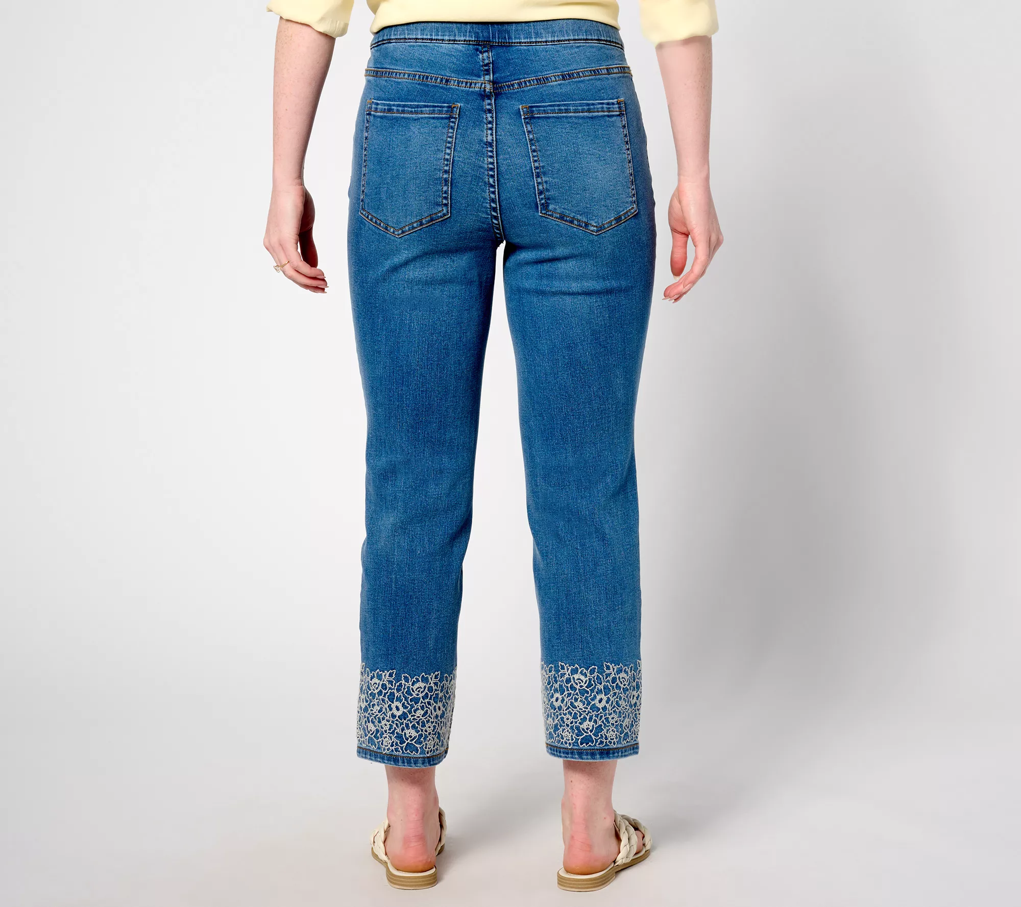 "As Is" Isaac Mizrahi Live! Petite True Denim Straight Jeans w/Embroid