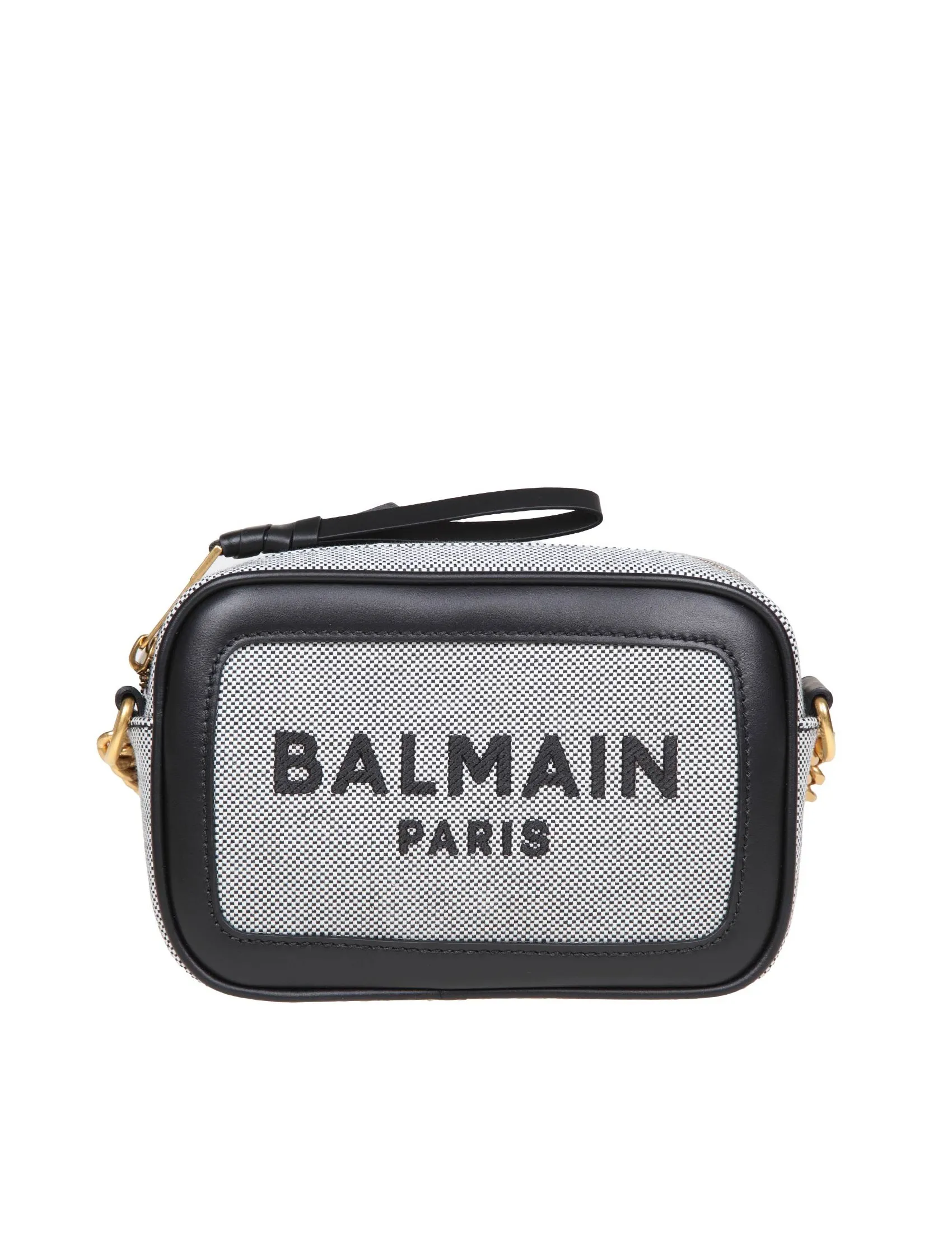 BALMAIN B-ARMY CAMERA BAG CASE IN CANVAS COLOR WHITE/BLACK