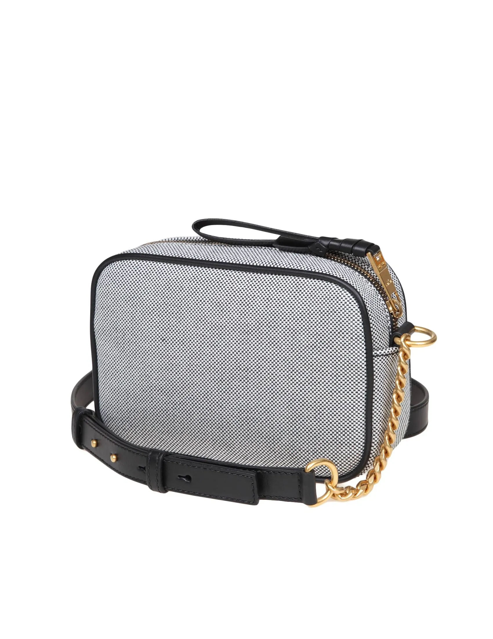 BALMAIN B-ARMY CAMERA BAG CASE IN CANVAS COLOR WHITE/BLACK