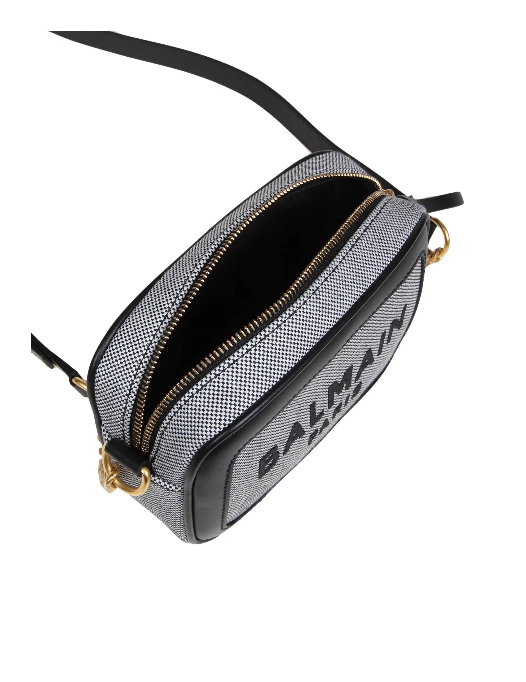 BALMAIN B-ARMY CAMERA BAG CASE IN CANVAS COLOR WHITE/BLACK