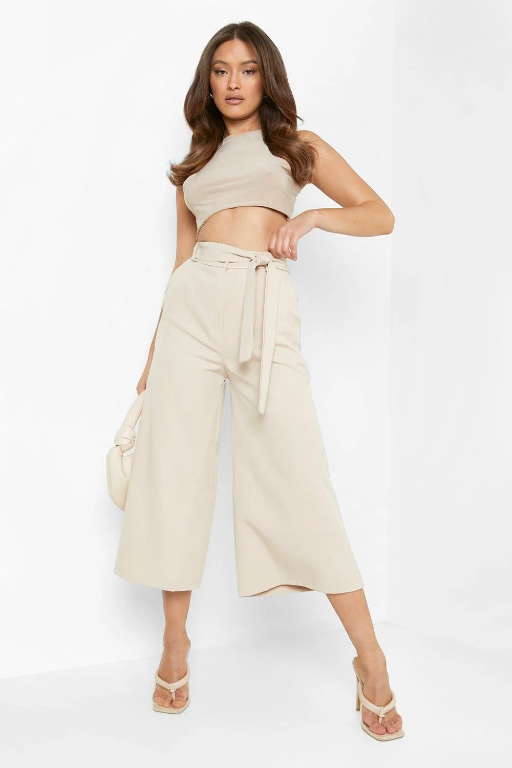 Belted Wide Leg Culotte Pants