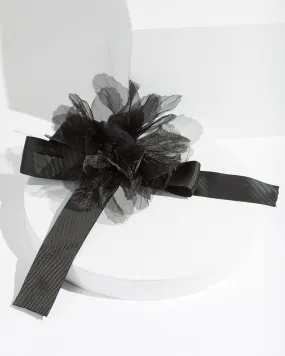 Black Sheet Floral Ribbon Choker Necklace