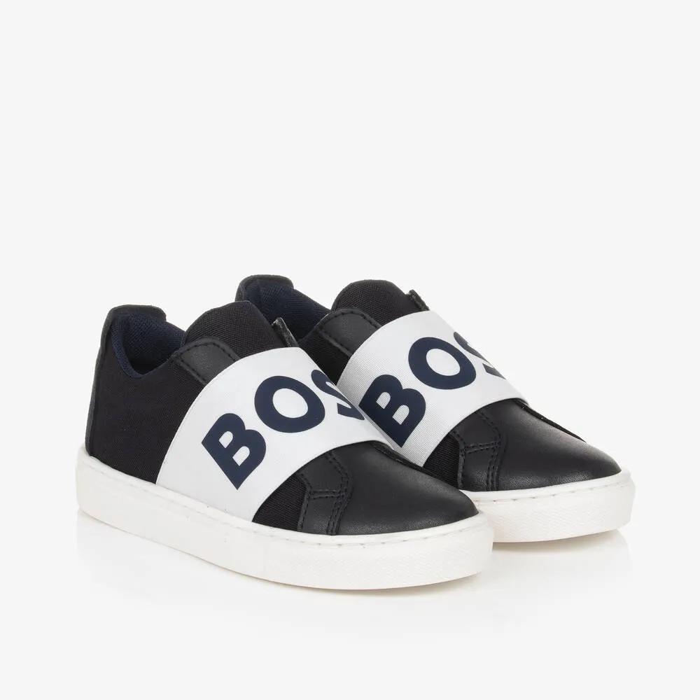 Boys Navy Blue Leather Trainers