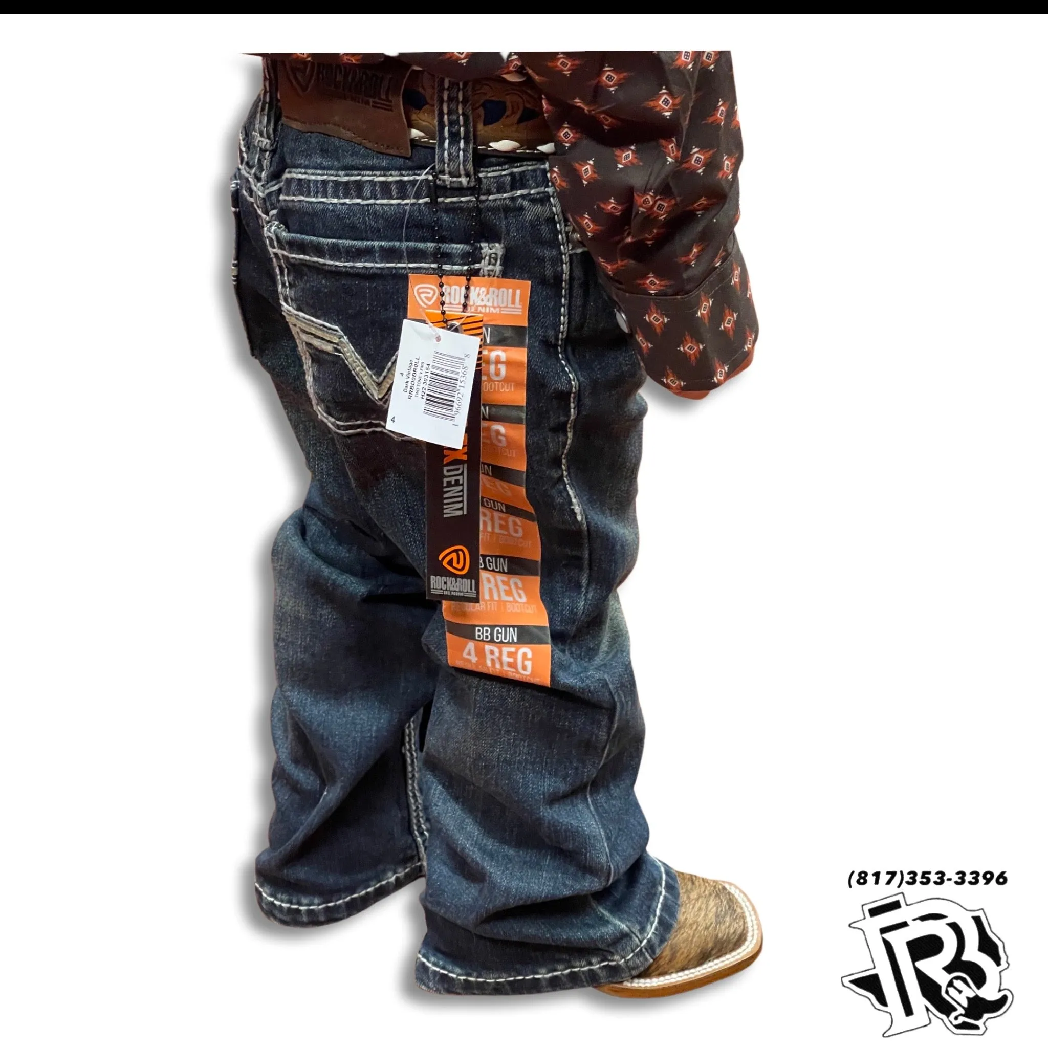 BOYS TWO TONE V EMB DARK VINTAGE JEANS ROCK & ROLL |RRBD0BR0LL