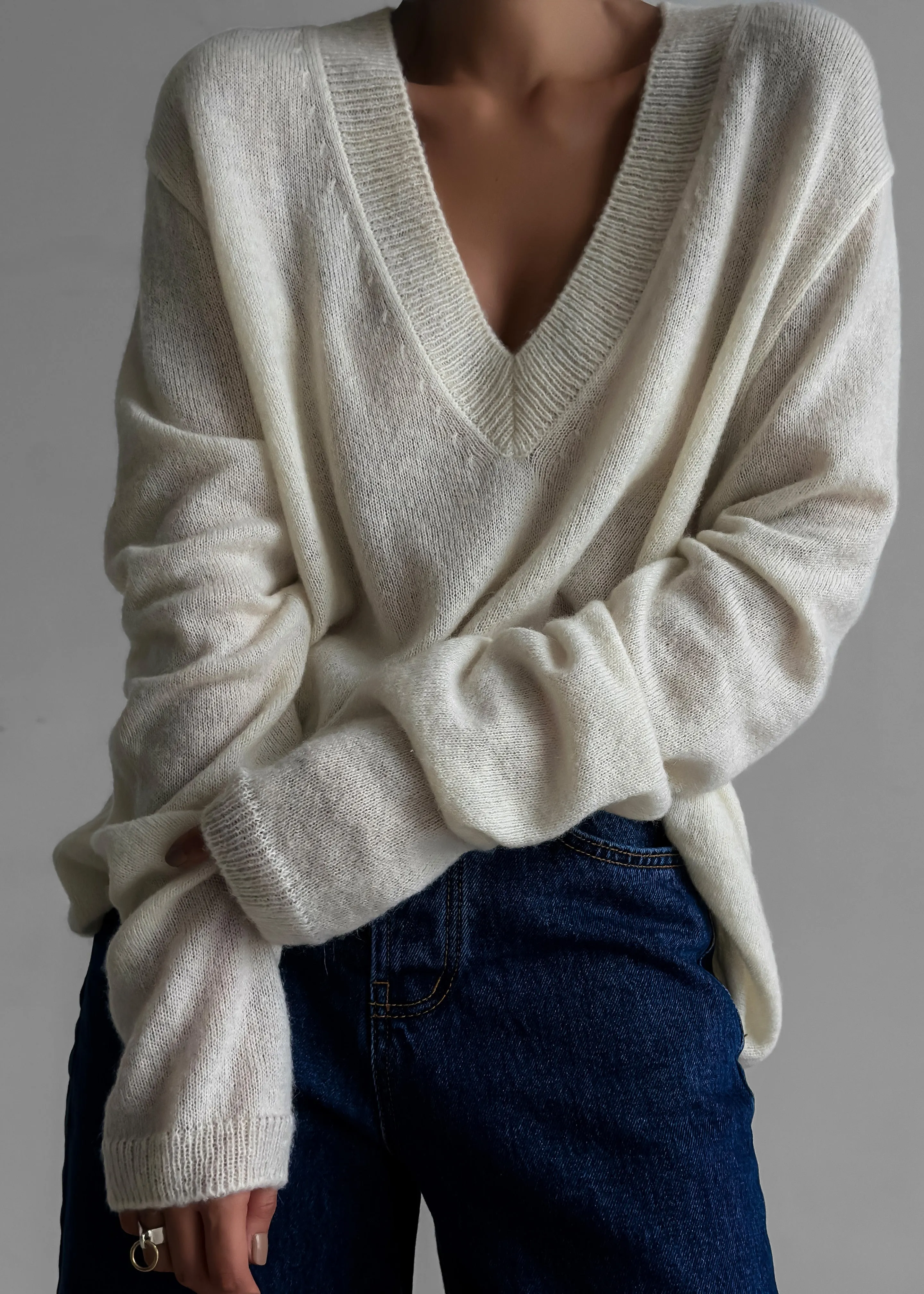 Brayden V Neck Sweater - Cream