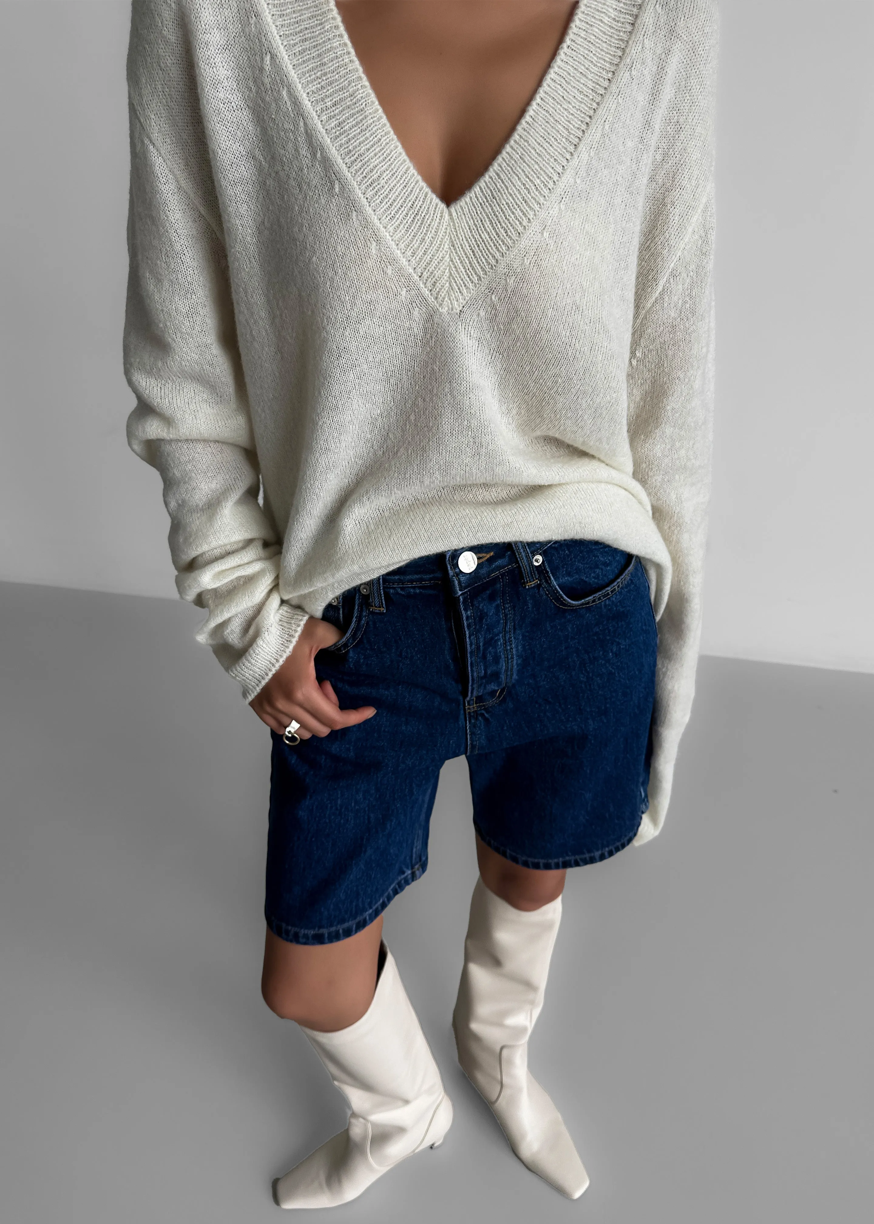 Brayden V Neck Sweater - Cream