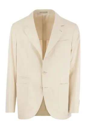 BRUNELLO CUCINELLI Men's Deconstructed Jacket with Patch Pockets in Beige - Cotton & Cashmere Blend