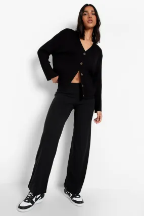 Brushed Rib Split Hem Wide Leg Pants