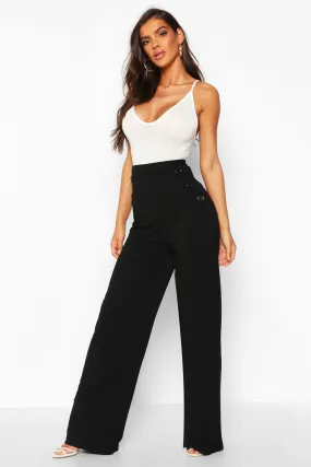 Button Detail Wide Leg Pants