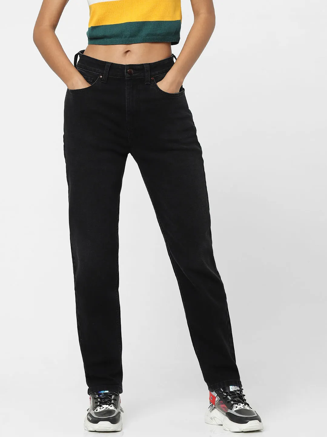 Buy Black High Waist Faded Straight Jeans for Women Online - ONLY