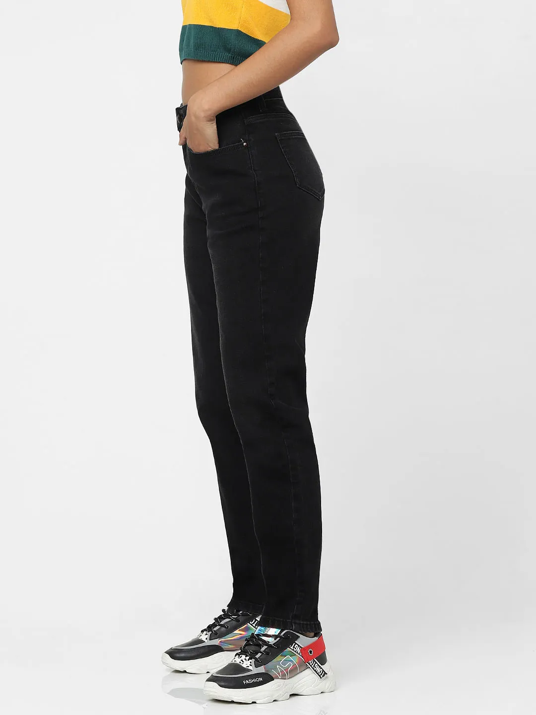 Buy Black High Waist Faded Straight Jeans for Women Online - ONLY