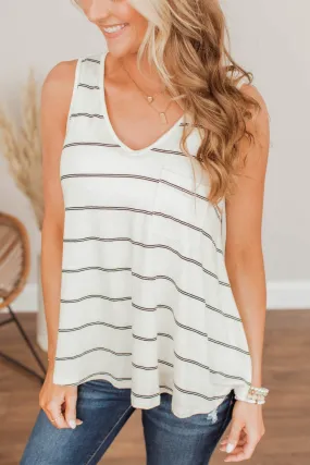 Call It A Day Striped Tank- Ivory