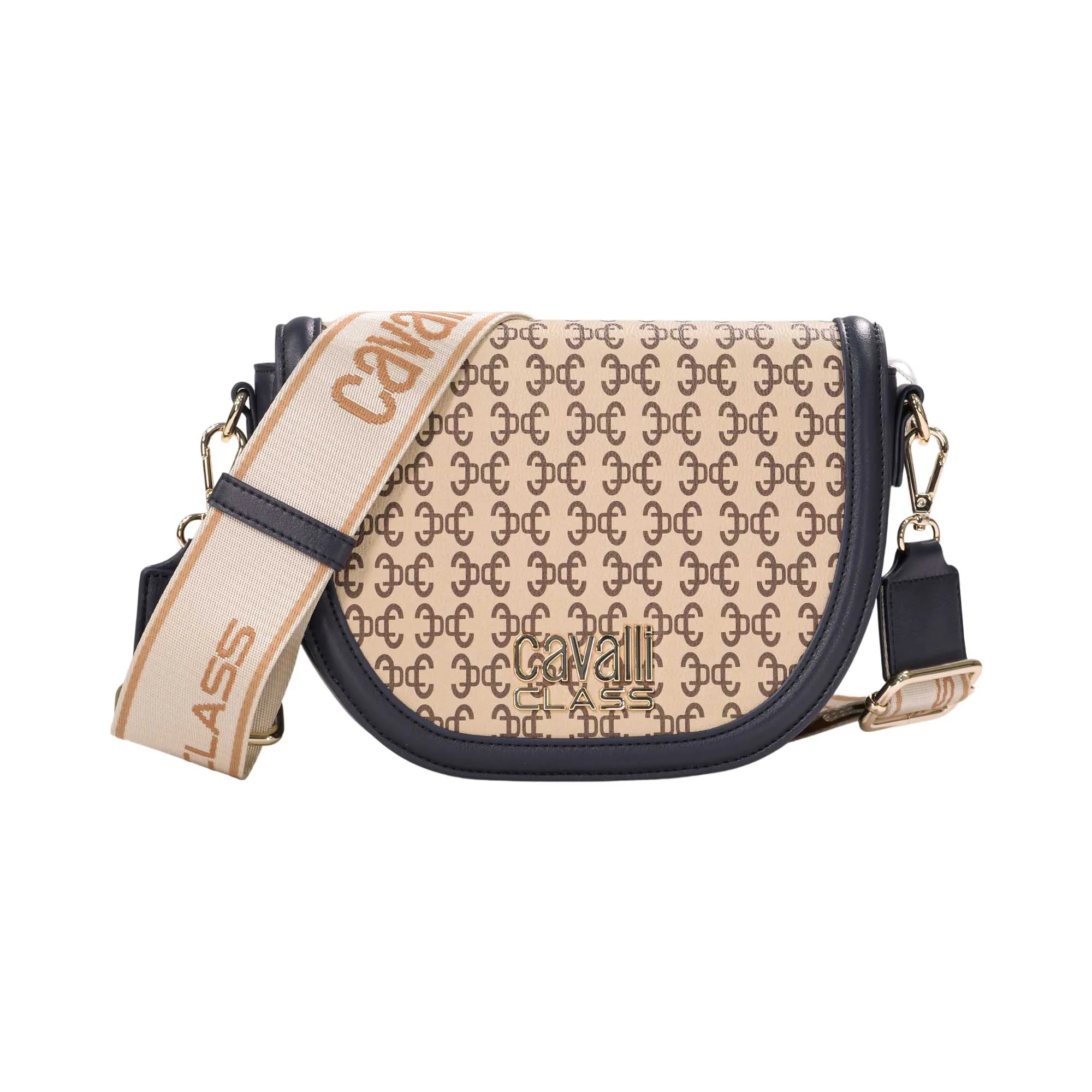 Cavalli Class Women's Navy & Logo Print Crossbody Bag