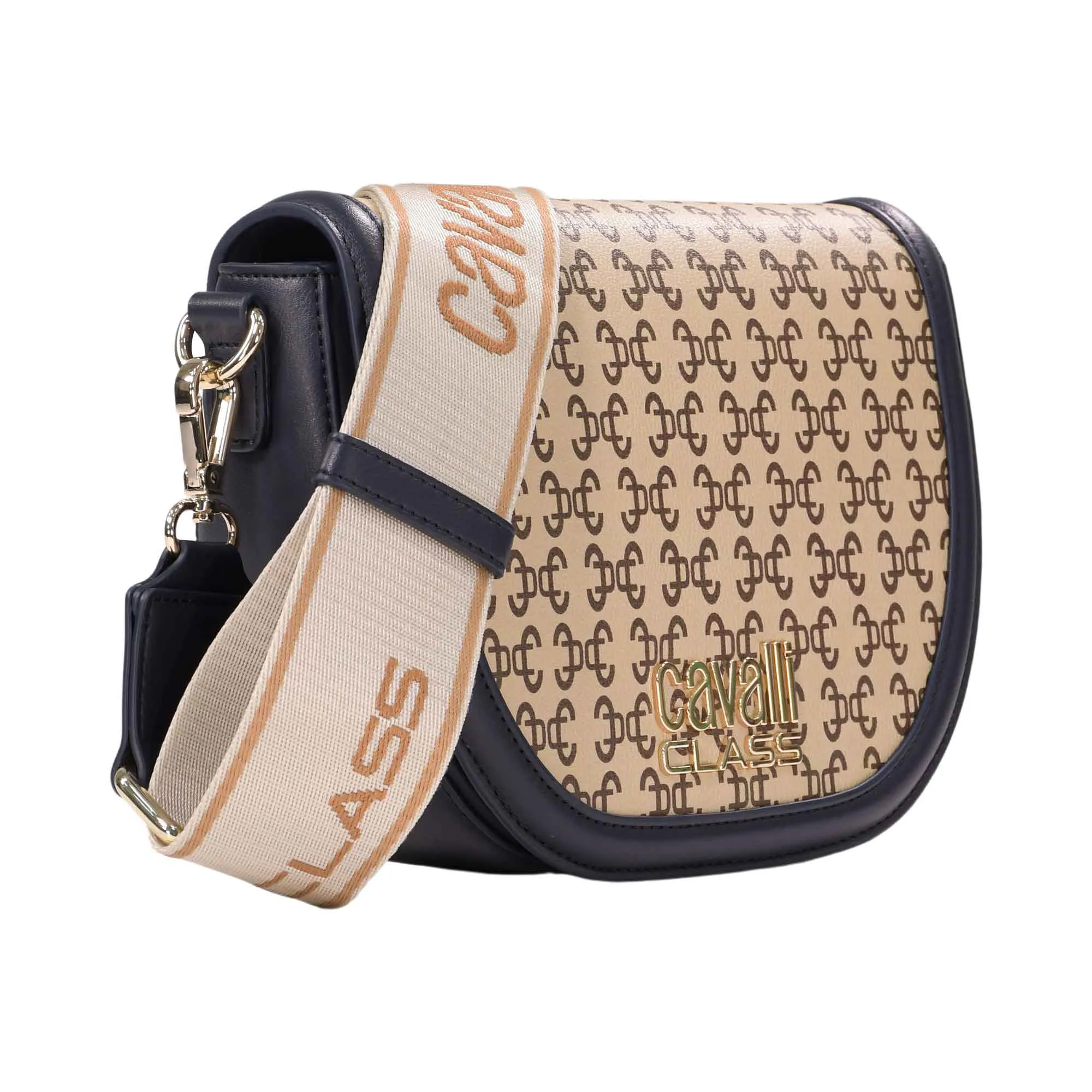 Cavalli Class Women's Navy & Logo Print Crossbody Bag