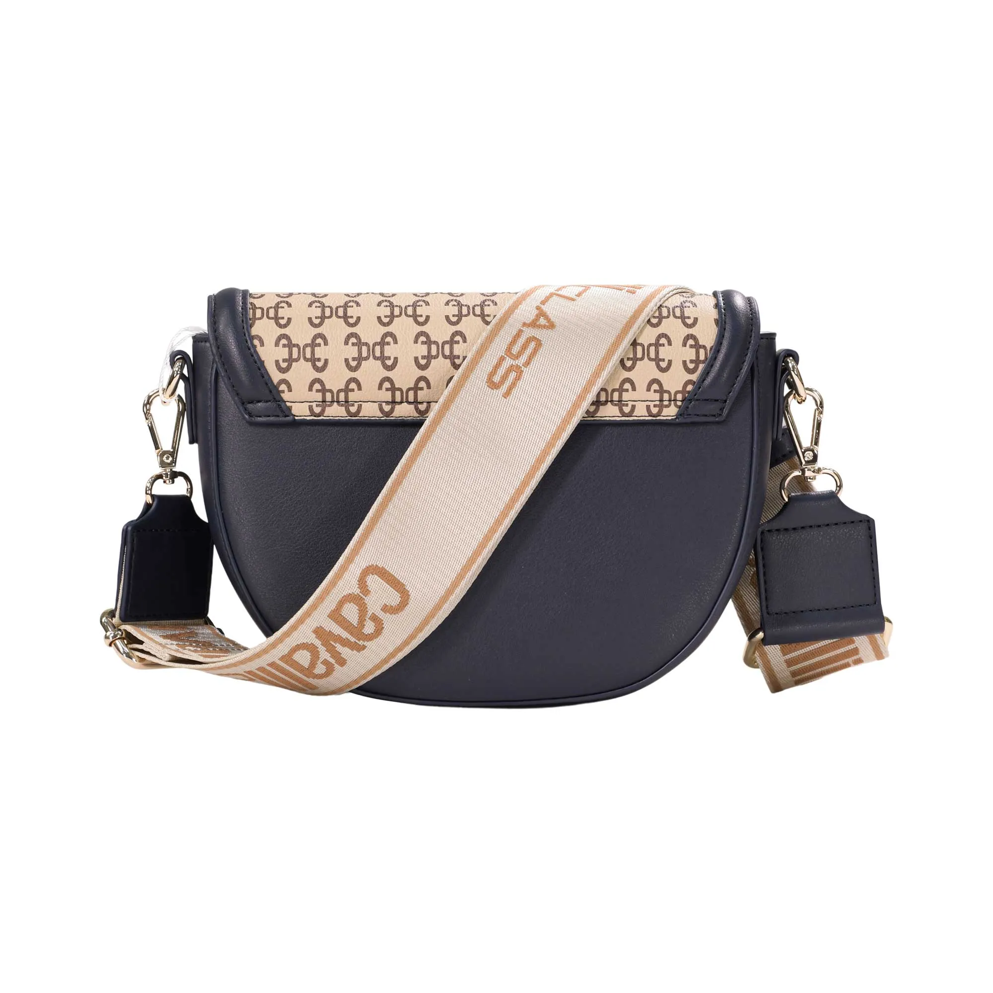 Cavalli Class Women's Navy & Logo Print Crossbody Bag