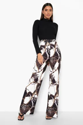 Chain Print Crepe Wide Leg Pants