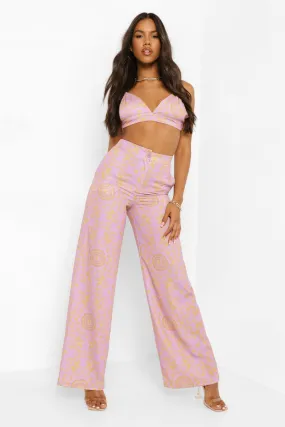 Chain Print Matte Satin Wide Leg Pants