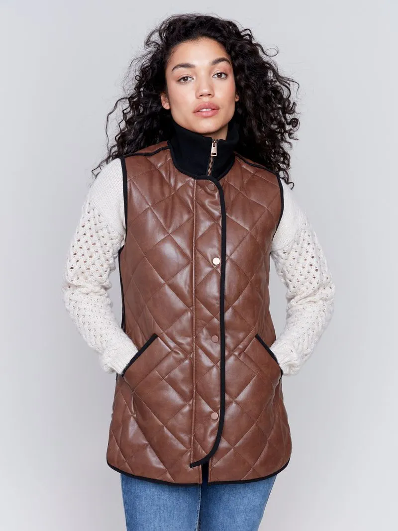 Charlie B Long Quilted Faux Leather Vest