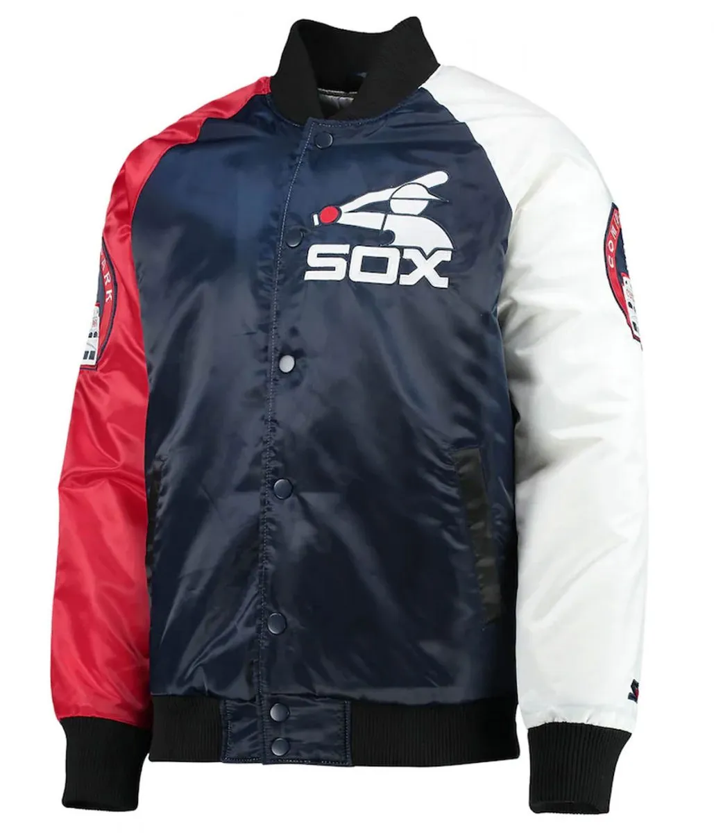 Chicago White Sox Navy Blue and Red Full-Snap Satin Jacket