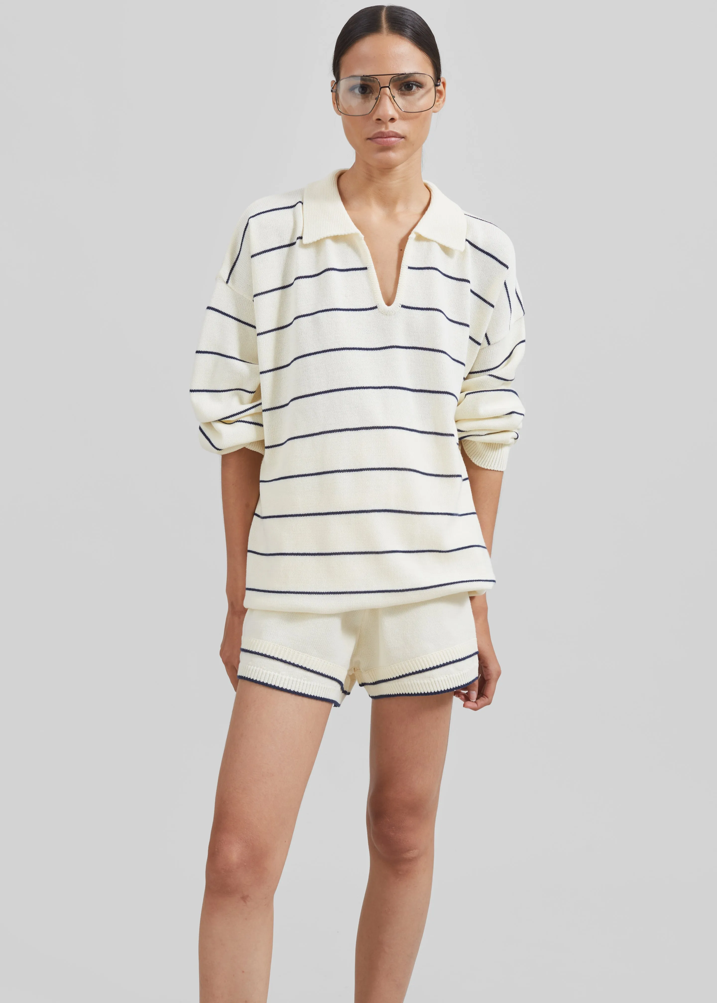 Claudia Lightweight Knit Sweater - Cream/Navy Stripe