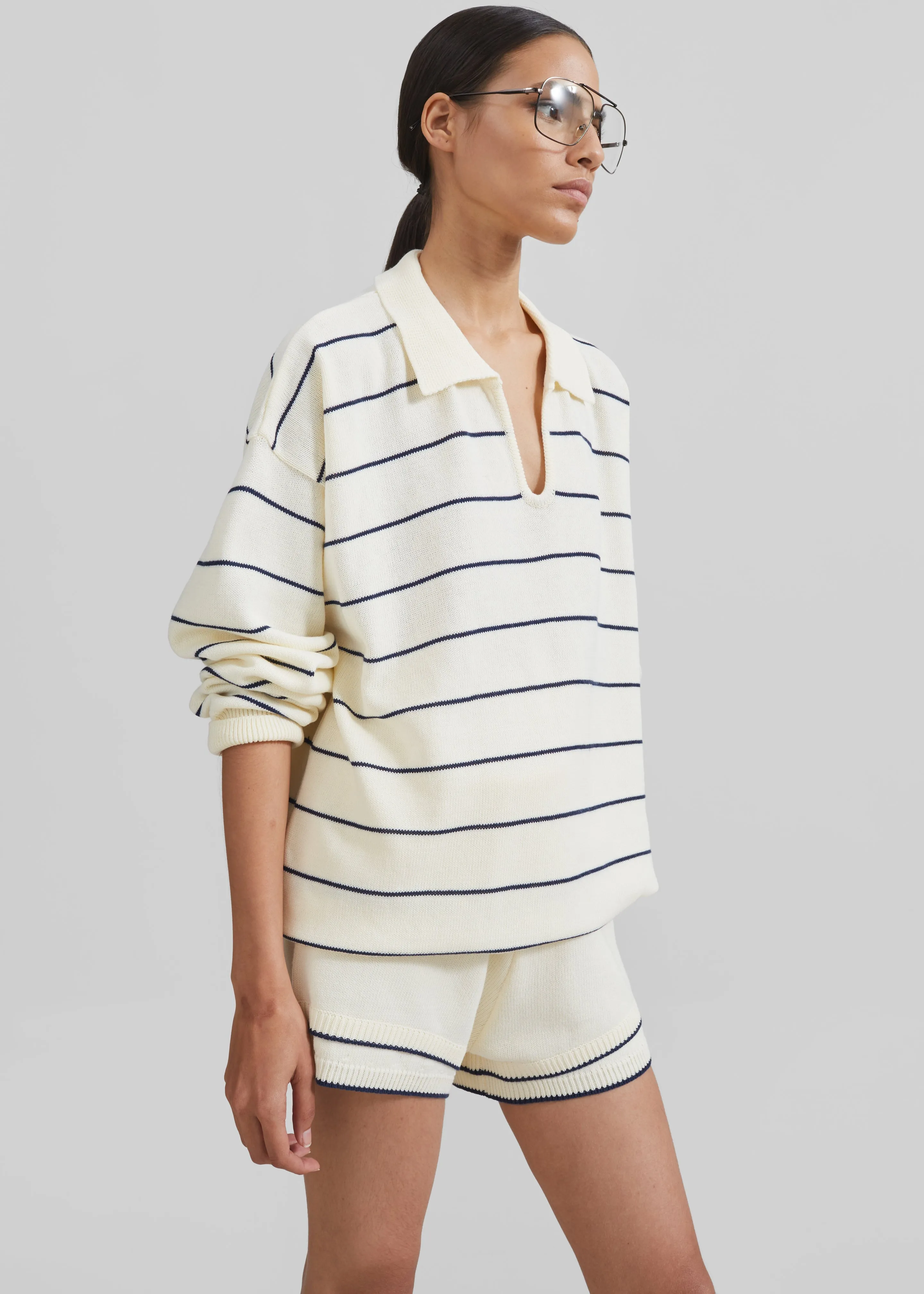 Claudia Lightweight Knit Sweater - Cream/Navy Stripe