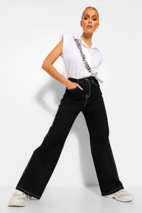 Contrast Stitch Wide Leg Pants