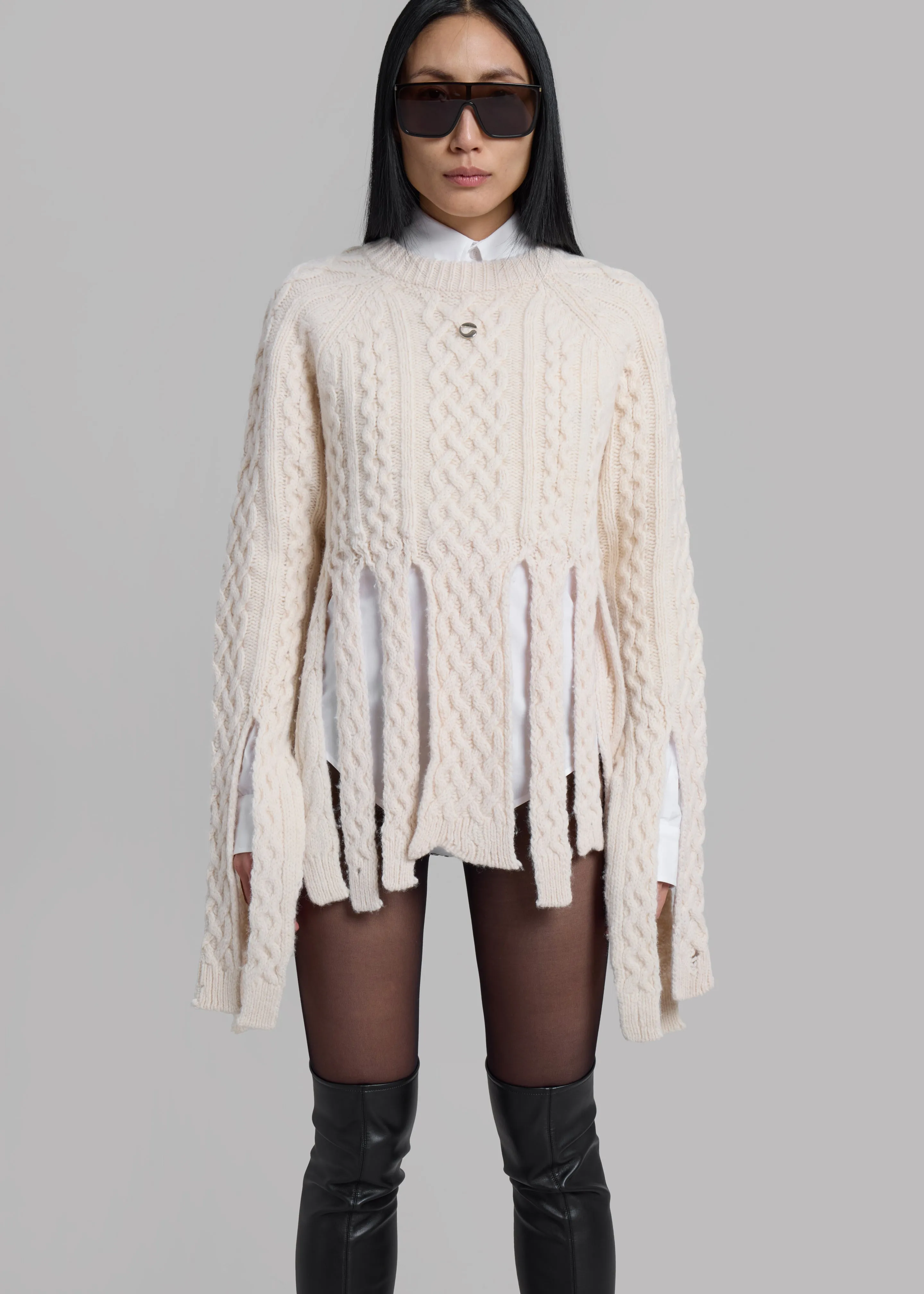 Coperni Shredded Knit Sweater - Beige