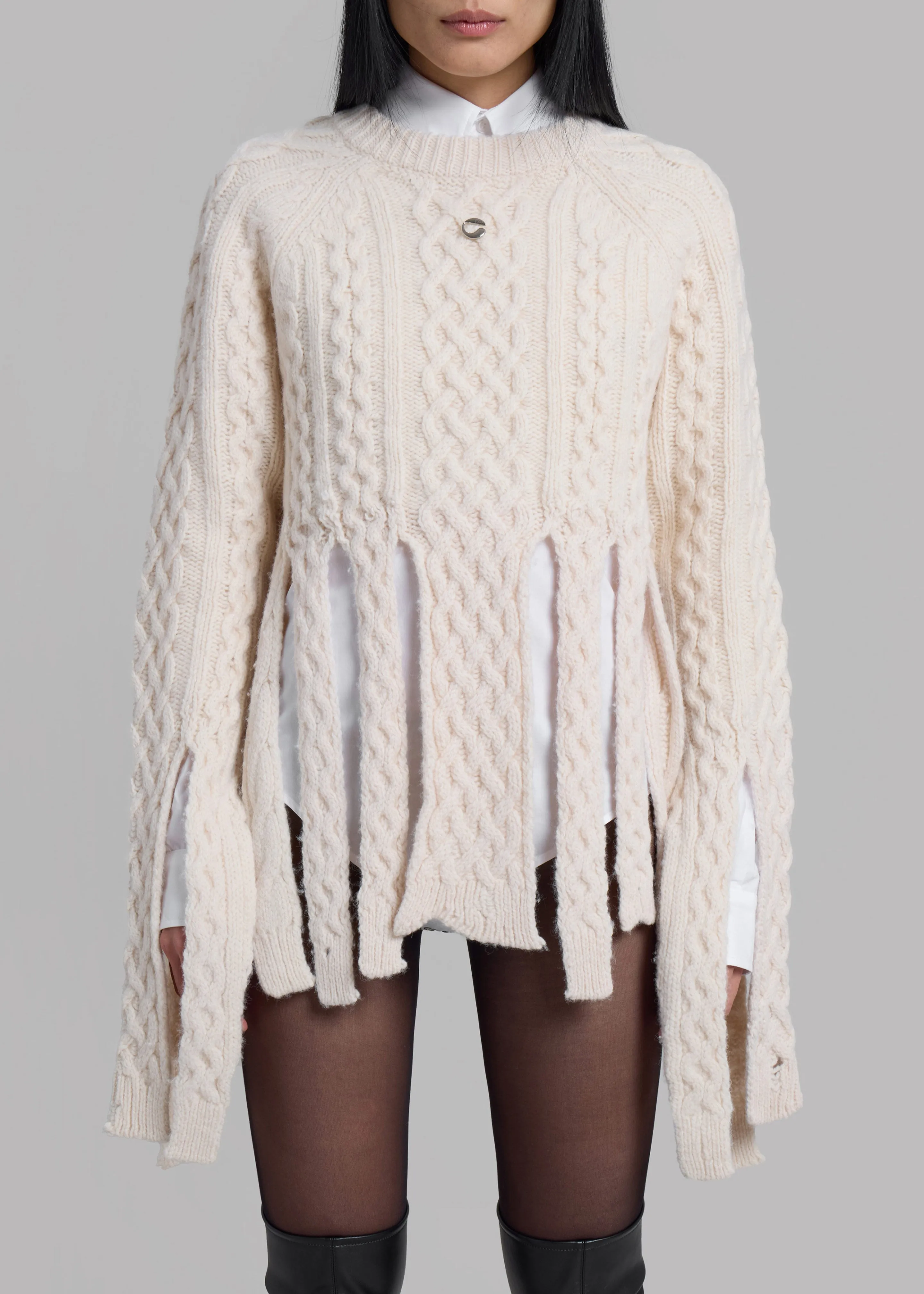 Coperni Shredded Knit Sweater - Beige