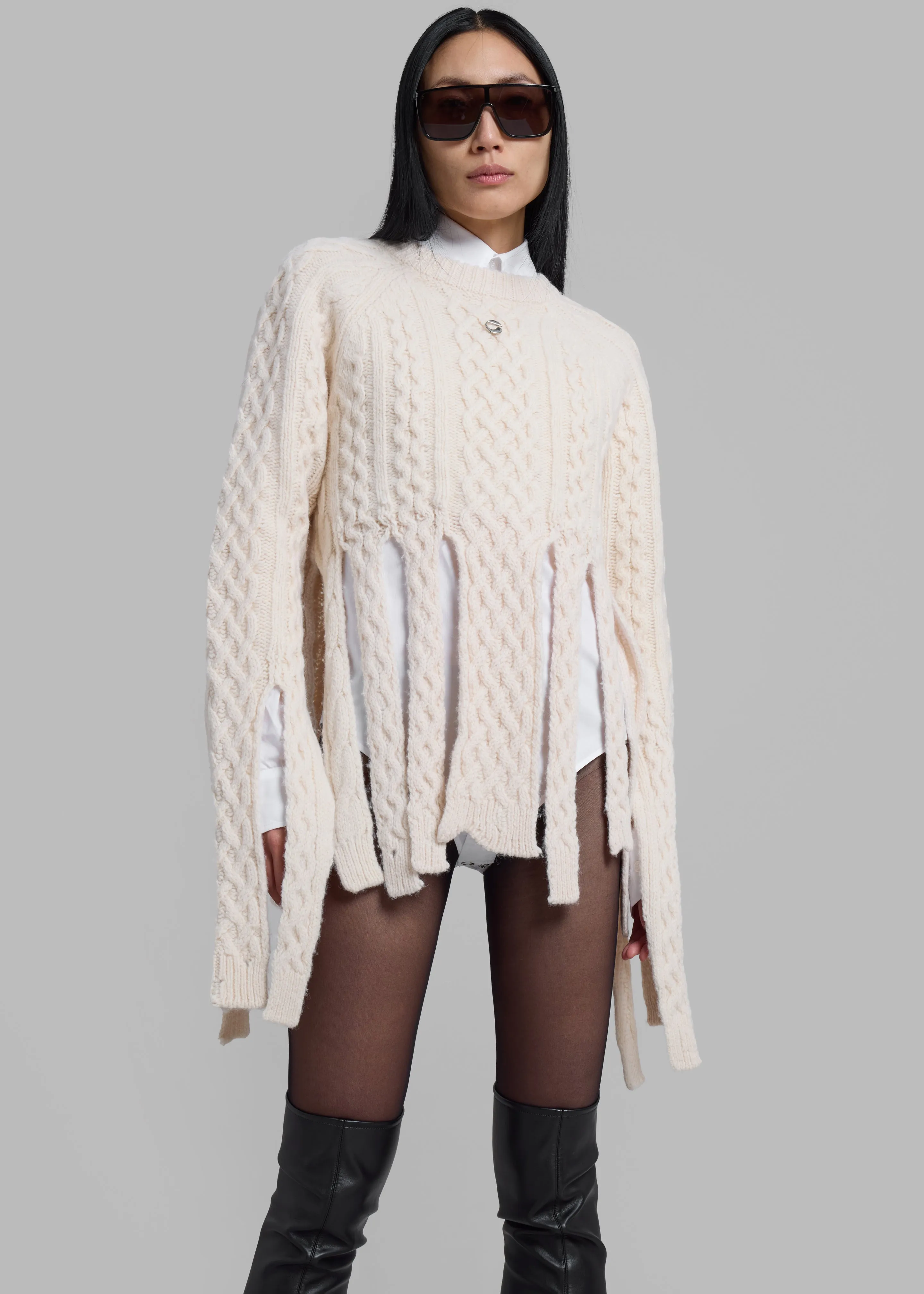 Coperni Shredded Knit Sweater - Beige