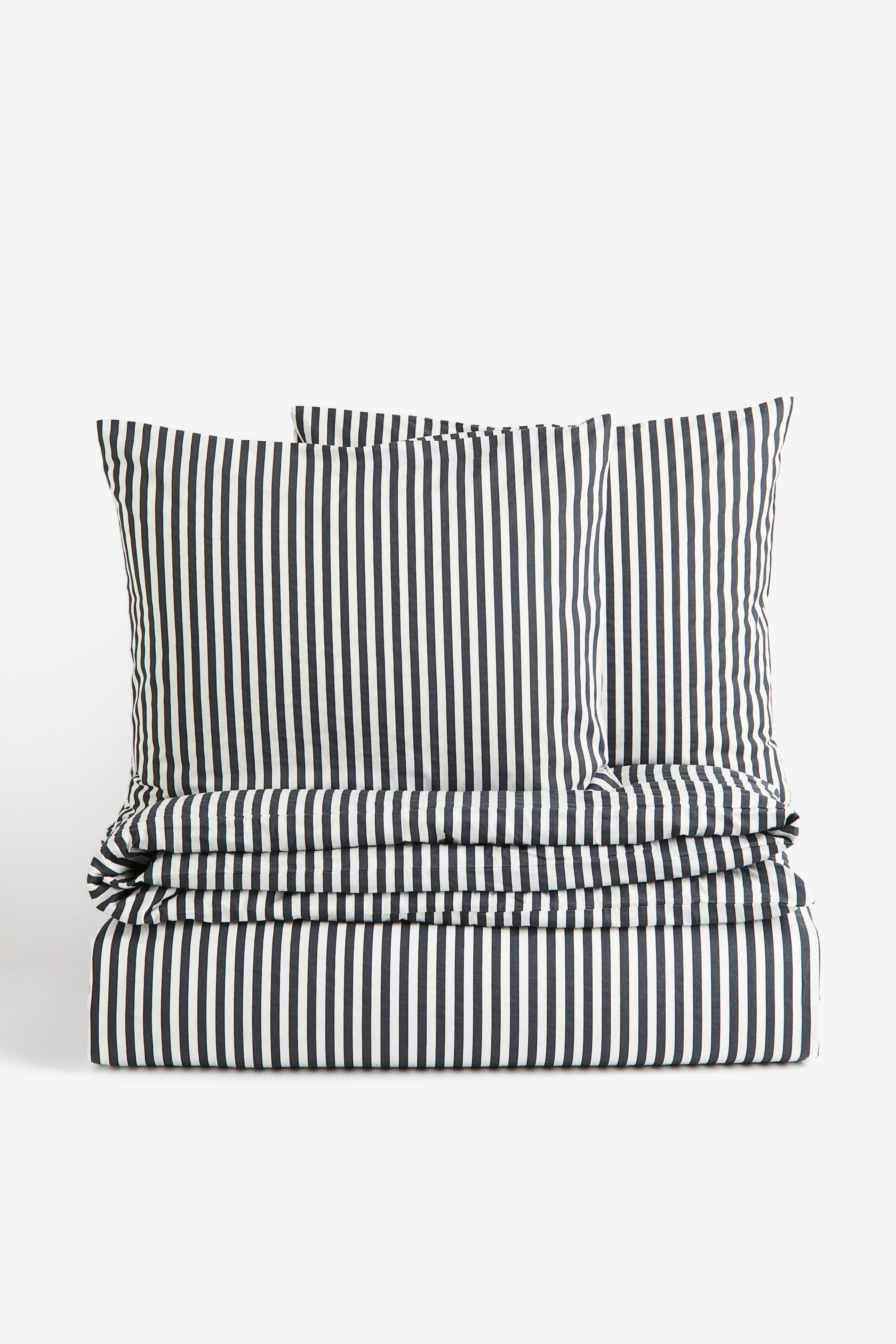 Cotton double/king duvet cover set - Black/Striped - Home All | H&M GB