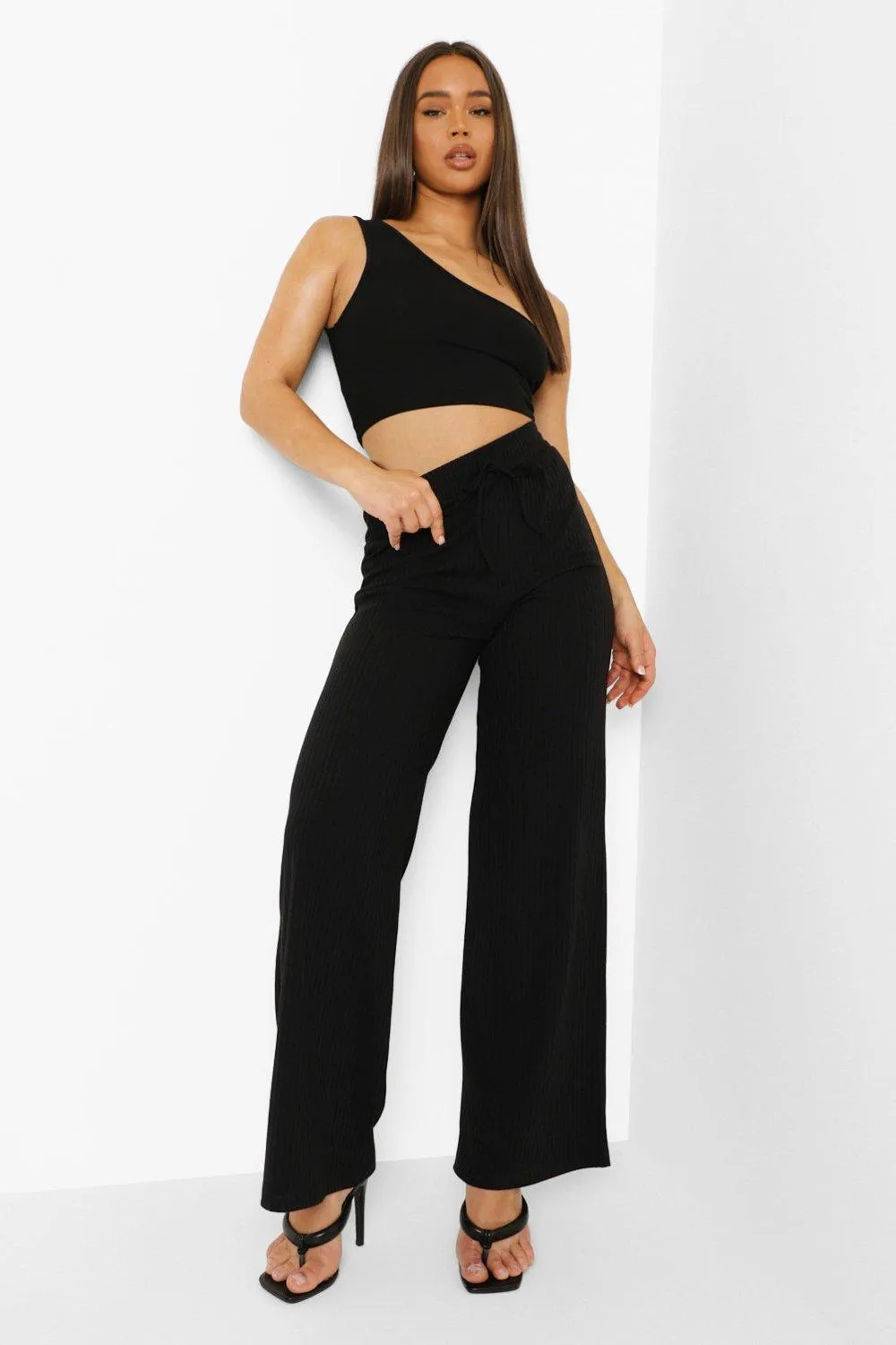 Deep Waist Wide Leg Rib Pants