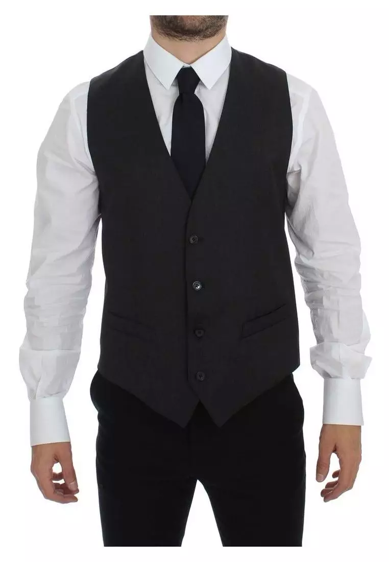 Dolce & Gabbana Dolce & Gabbana Gray Wool Formal Dress Vest Gilet Weste