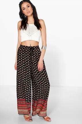 Ella Border Print Woven Wide Leg Pants