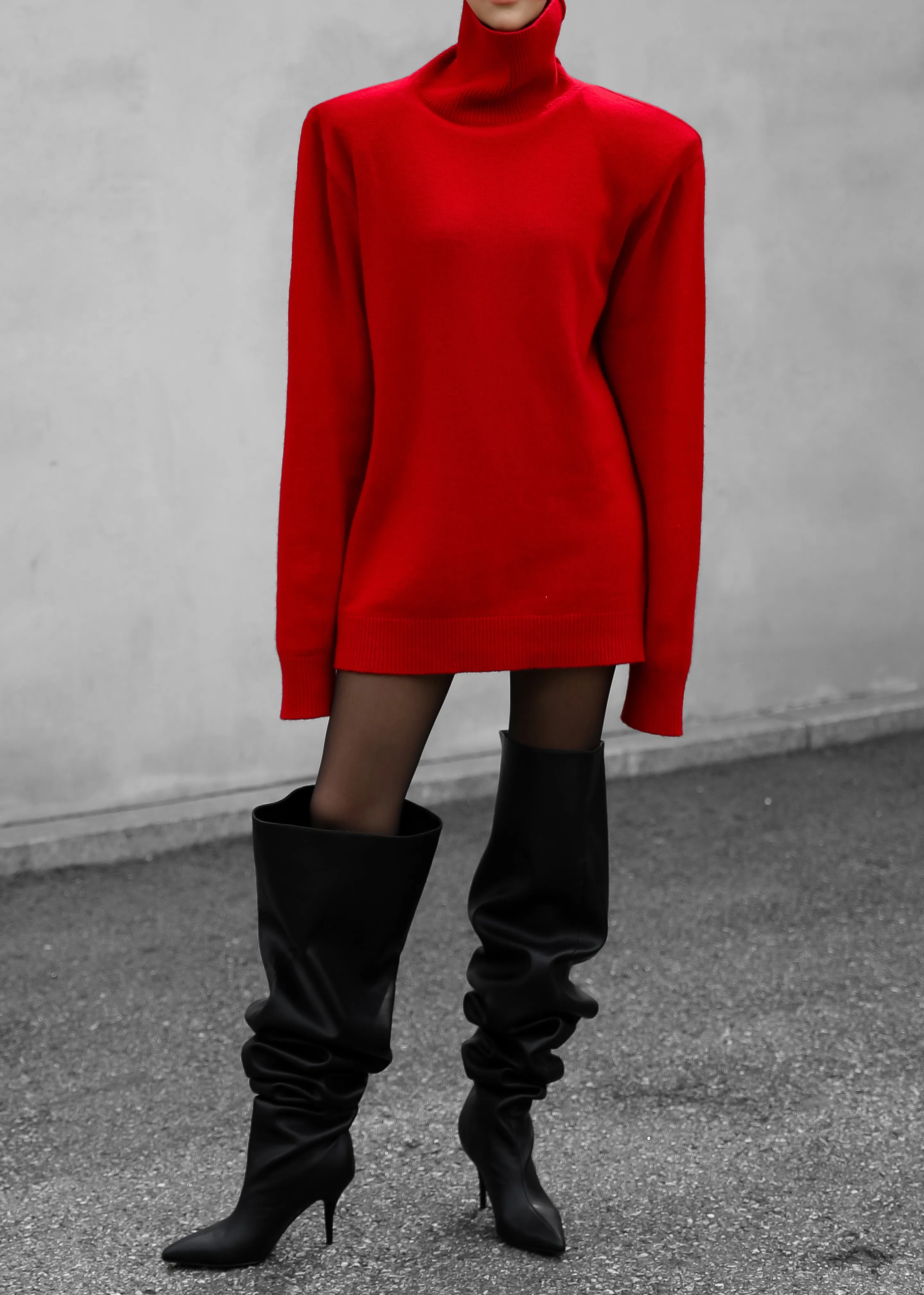 Emilia Mini Padded Sweater Dress - Red