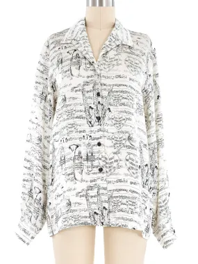 Escada Sheet Music Printed Silk Blouse