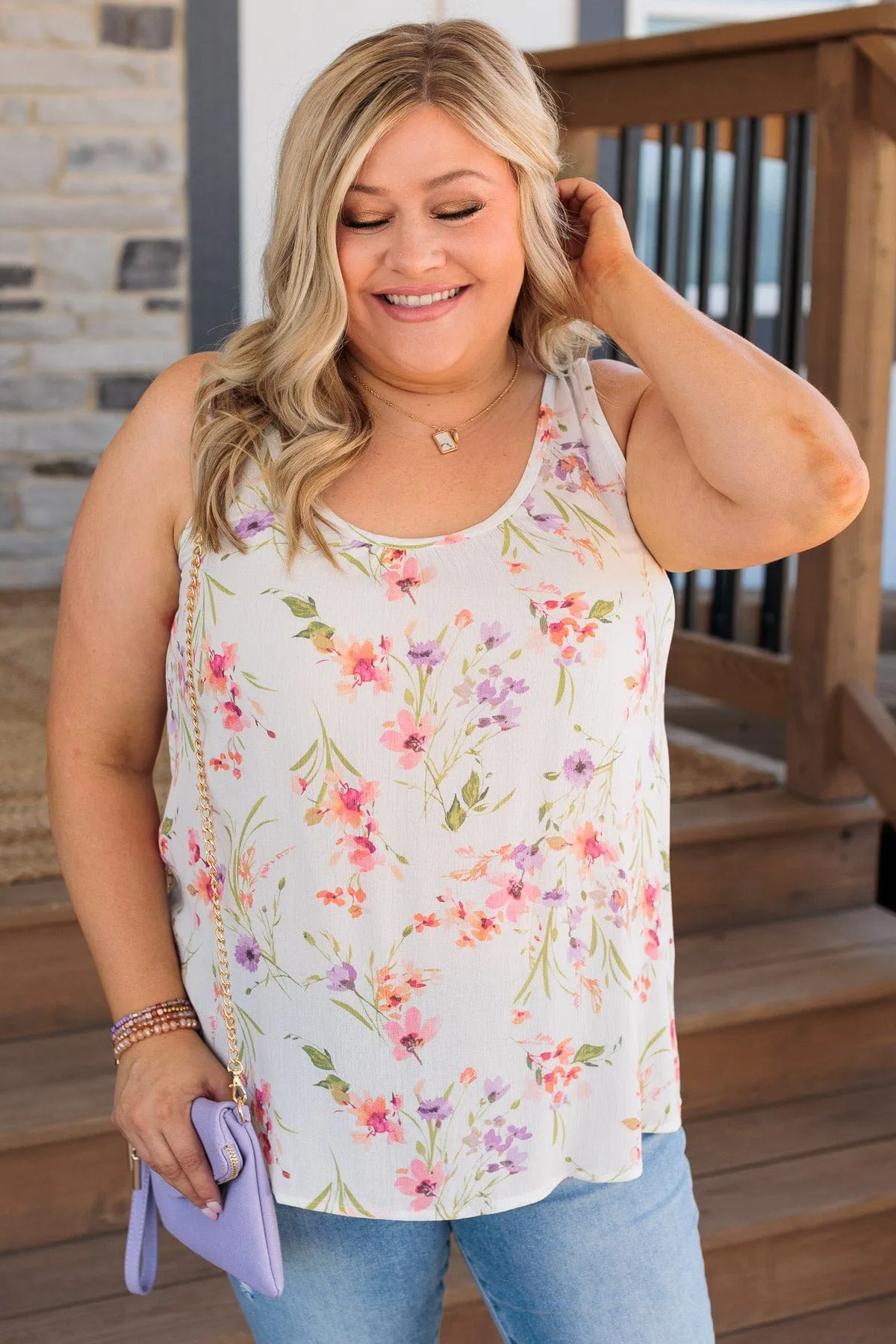 Eye Catching Beauty Floral Tank- Ivory