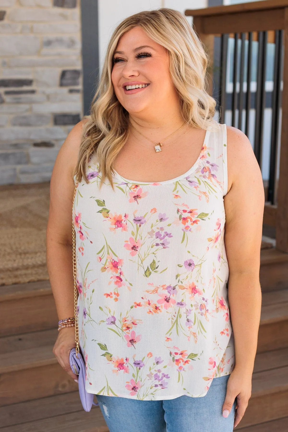 Eye Catching Beauty Floral Tank- Ivory