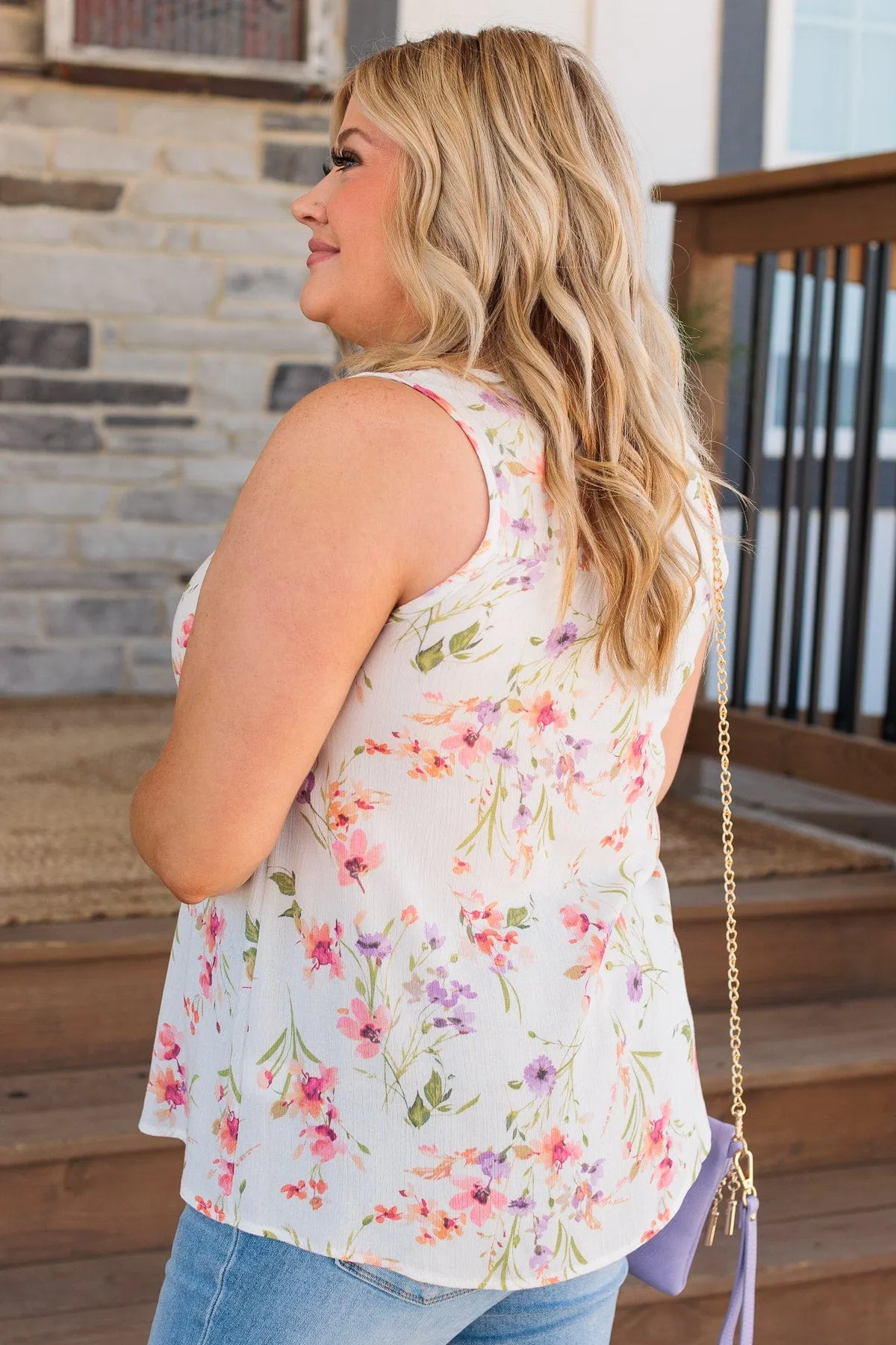 Eye Catching Beauty Floral Tank- Ivory