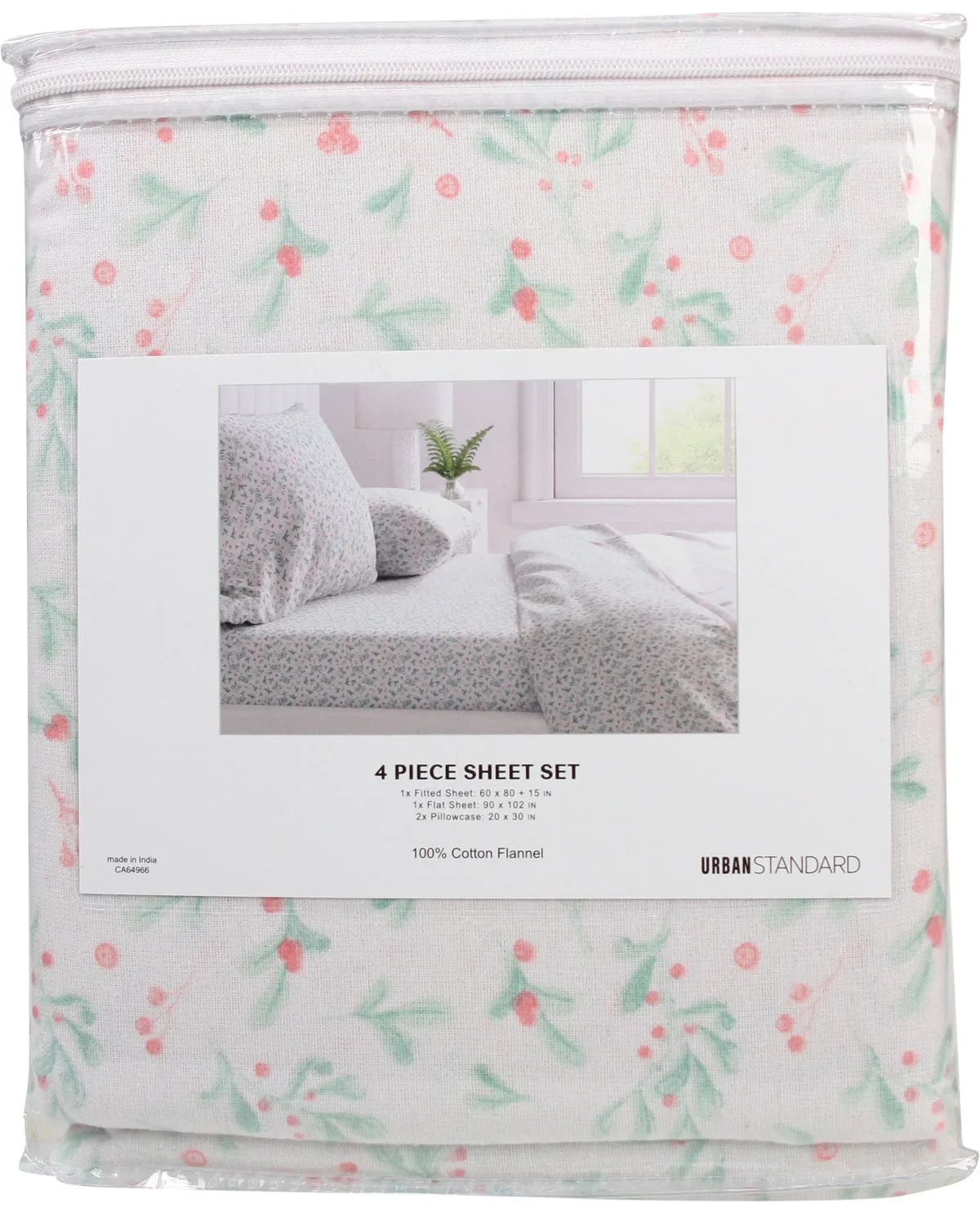 Full Holly Berries Holiday Flannel Sheet Set