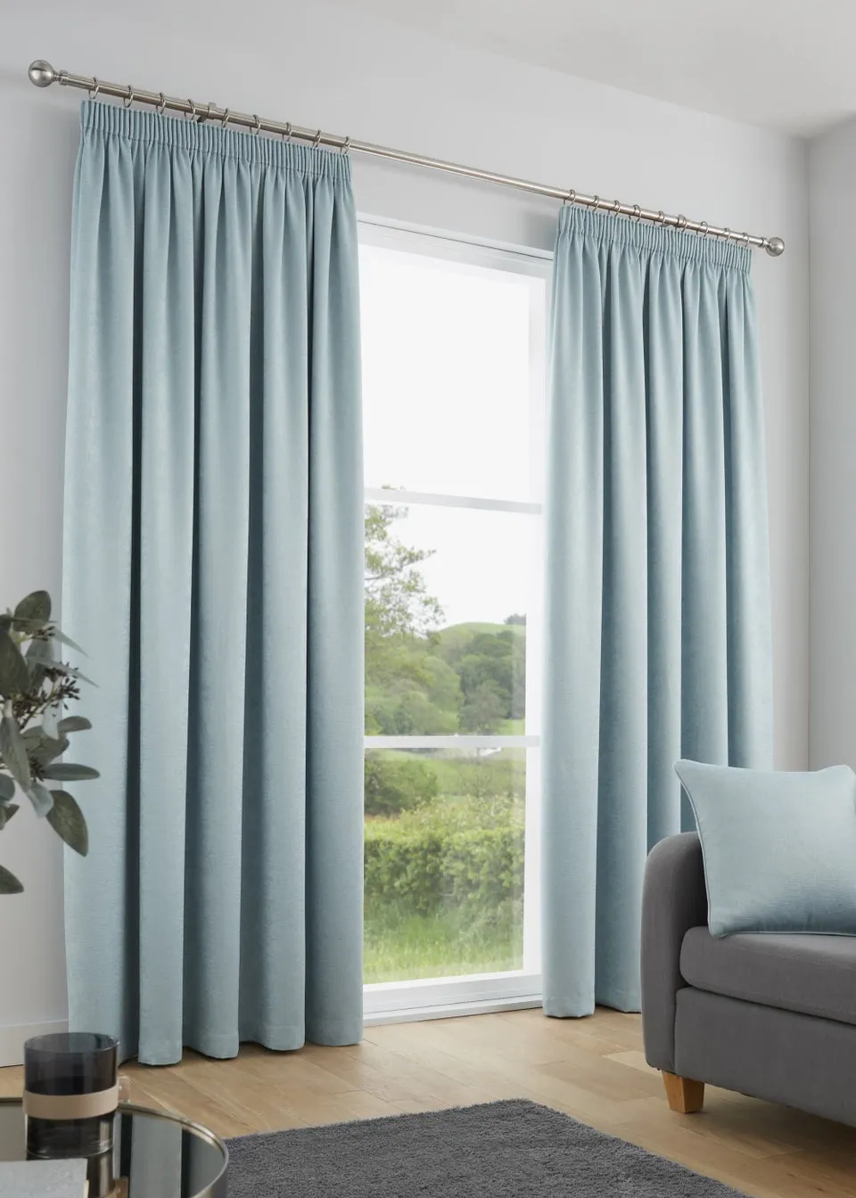 Fusion Galaxy Dimout Blue Pencil Pleat Curtains