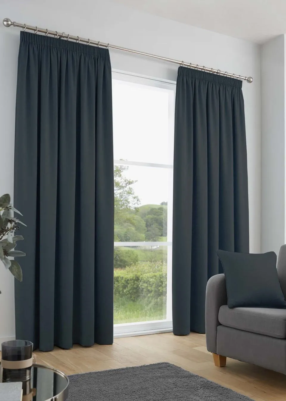 Fusion Galaxy Dimout Navy Pencil Pleat Curtains