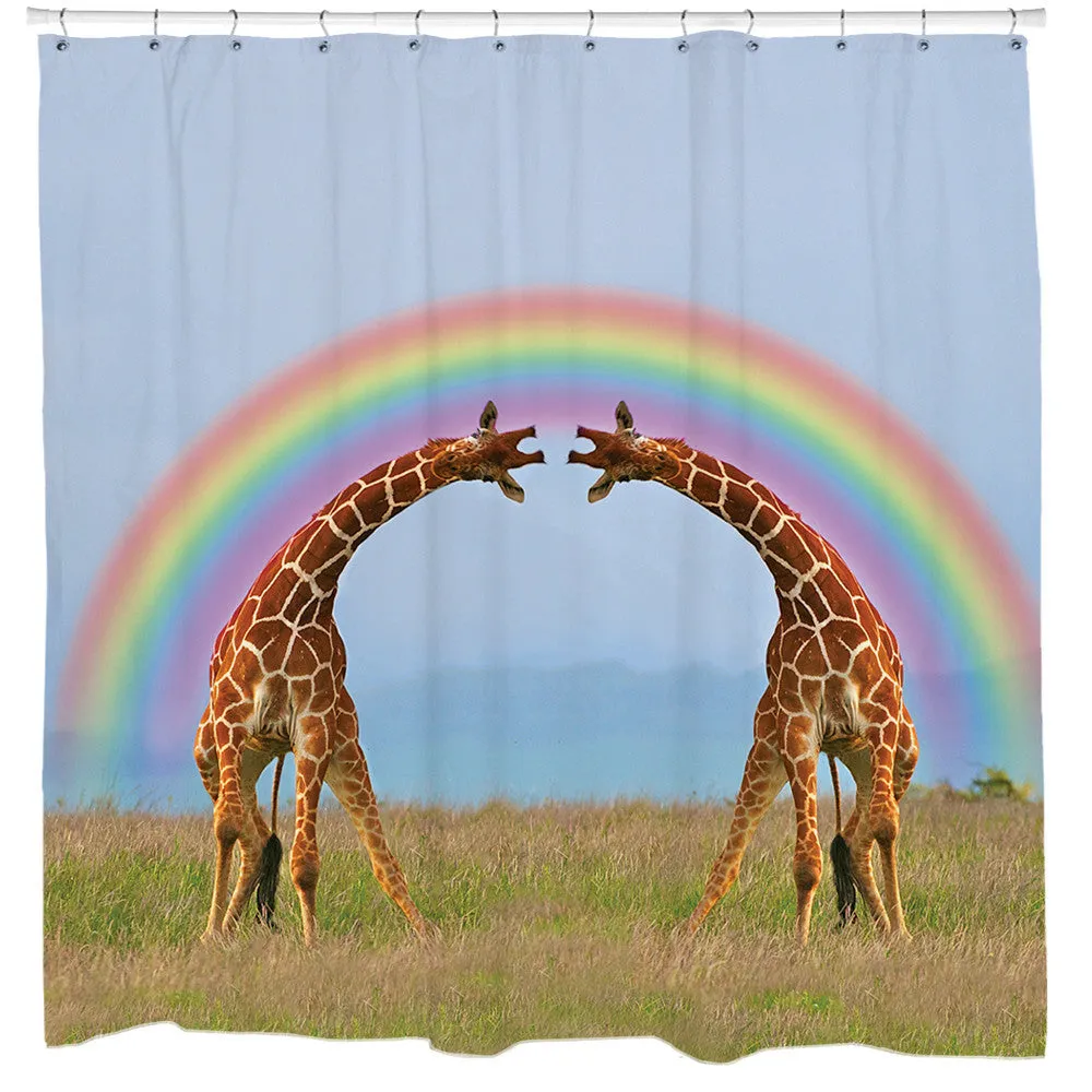 Giraffe Double Rainbow Shower Curtain