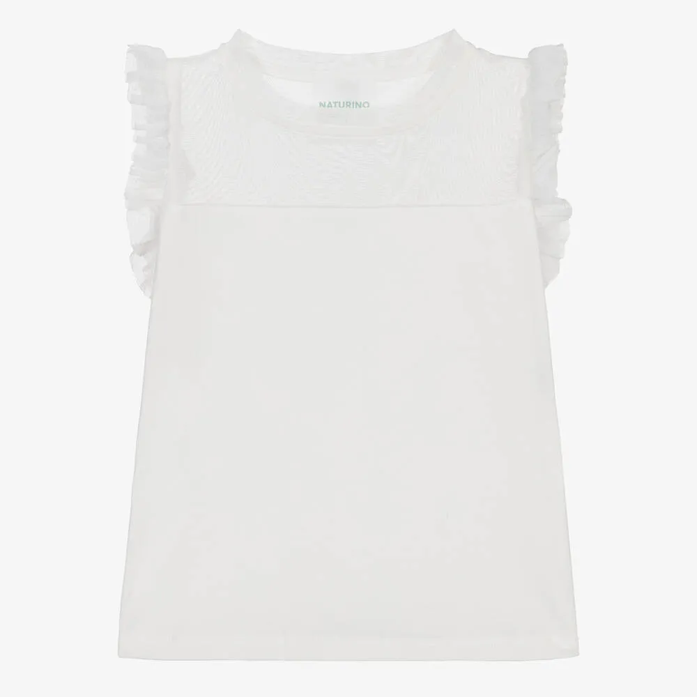 Girls White Sleeveless Cotton Top