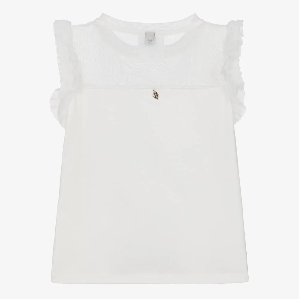 Girls White Sleeveless Cotton Top