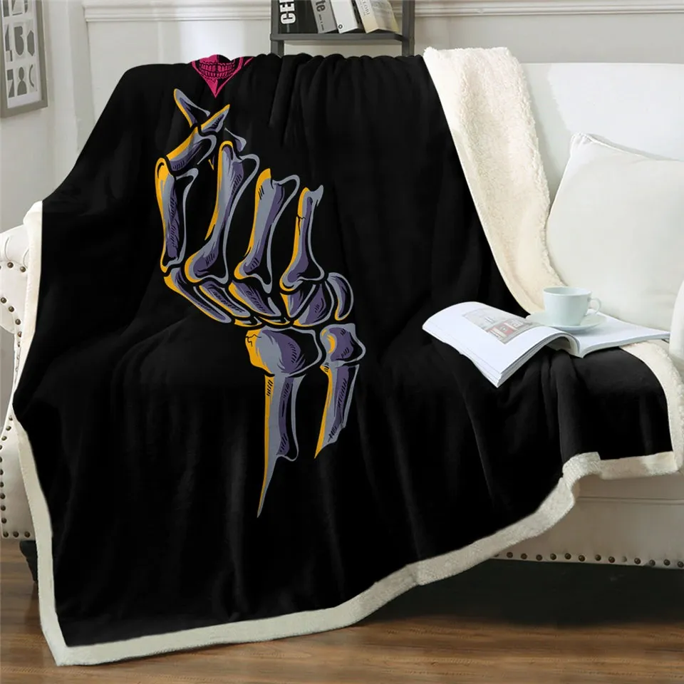 Gothic Black Plush Blanket with Sherpa / Unisex Mystic Blanket Bedding