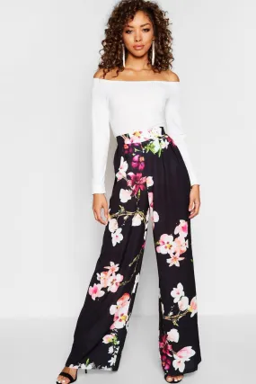 High Waist Floral Wide Leg Pants