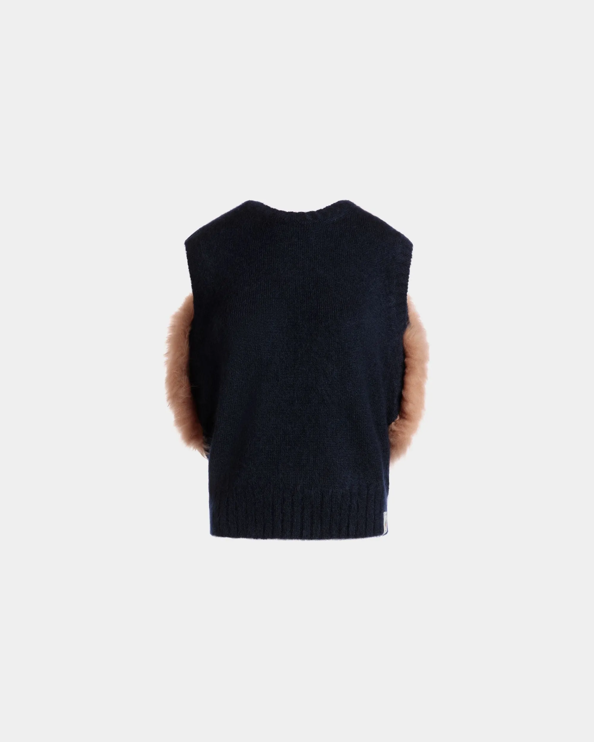 Knit Vest In Navy Blue And Praline Beige Mohair And Silk 