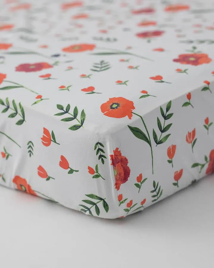 Little Unicorn Percale Crib Sheet - Summer Poppy