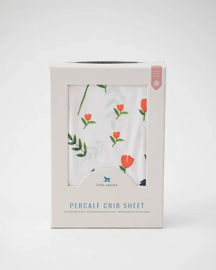 Little Unicorn Percale Crib Sheet - Summer Poppy