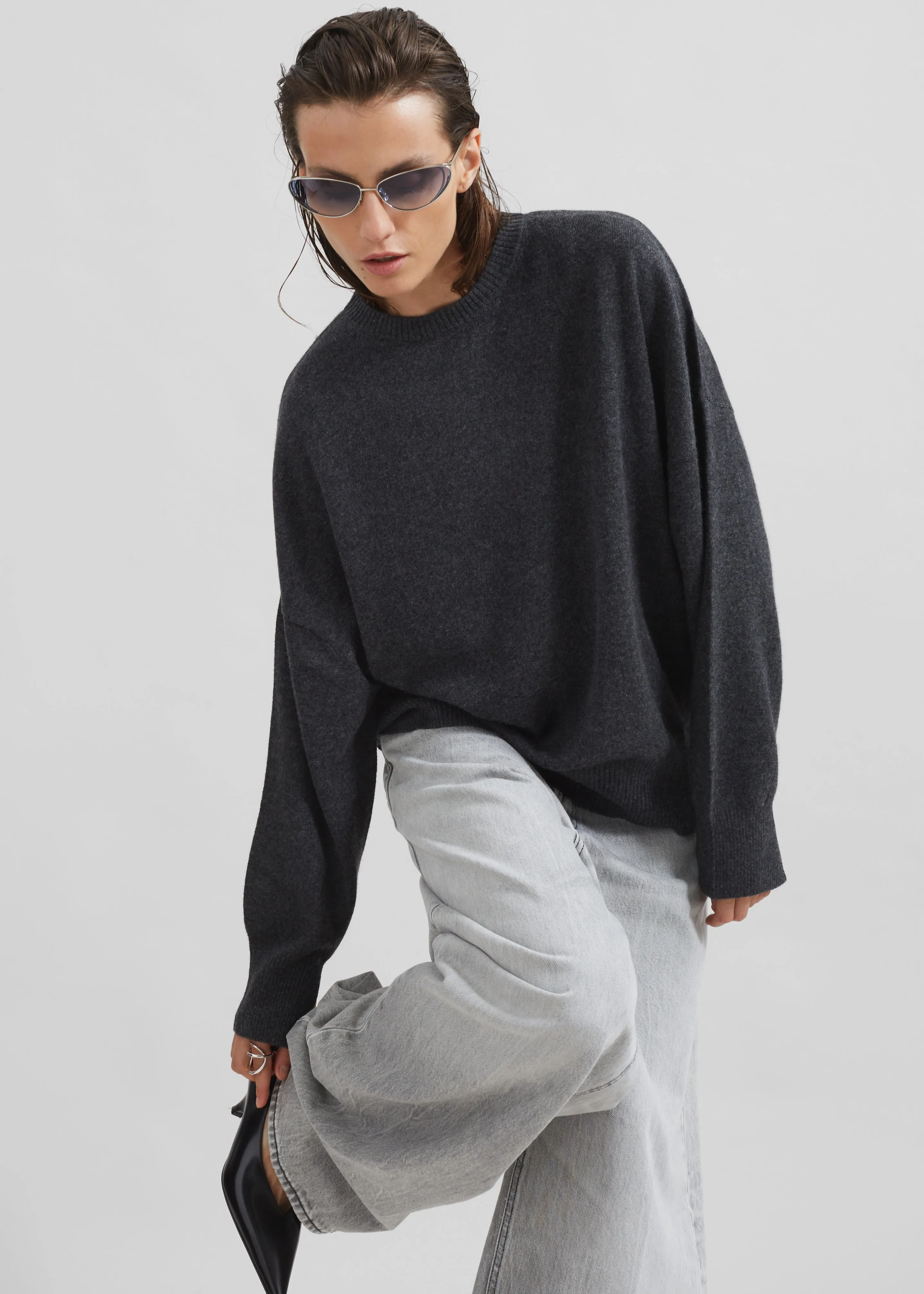 Loulou Studio Anaa Cashmere Sweater - Anthracite Melange